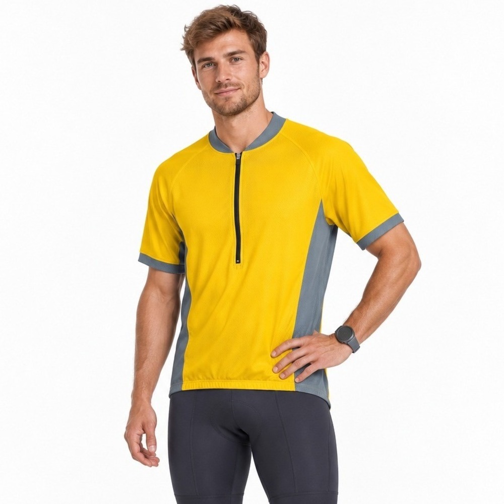 Hind Mens Cycling Jersey XL Yellow Gray Half Zip Rear Pockets Retro Sportswear